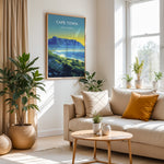 Ladda upp bild till gallerivisning, Cape Town Vintage Travel Plakat | Vintage Travel Poster | Denne plakat viser Cape Town med Table Mountain, byens skyline og en kystlinje med frodig grønt. Perfekt til rejse- og naturentusiaster.
