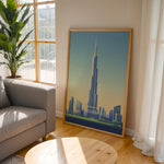 Ladda upp bild till gallerivisning, Burj Khalifa Vintage Travel Plakat | Vintage Travel Poster | Denne plakat viser det ikoniske Burj Khalifa i Dubai, UAE, med en gradient himmel og moderne bygninger omkring.
