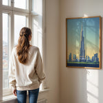 Ladda upp bild till gallerivisning, Burj Khalifa Vintage Travel Plakat | Vintage Travel Poster | Denne plakat viser det ikoniske Burj Khalifa i Dubai, UAE, med en gradient himmel og moderne bygninger omkring.
