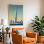 Ladda upp bild till gallerivisning, Burj Khalifa Vintage Travel Plakat | Vintage Travel Poster | Denne plakat viser det ikoniske Burj Khalifa i Dubai, UAE, med en gradient himmel og moderne bygninger omkring.
