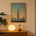 Ladda upp bild till gallerivisning, Burj Khalifa Vintage Travel Plakat | Vintage Travel Poster | Denne plakat viser det ikoniske Burj Khalifa i Dubai, UAE, med en gradient himmel og moderne bygninger omkring.
