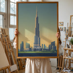 Ladda upp bild till gallerivisning, Burj Khalifa Vintage Travel Plakat | Vintage Travel Poster | Denne plakat viser det ikoniske Burj Khalifa i Dubai, UAE, med en gradient himmel og moderne bygninger omkring.
