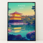 Ladda upp bild till gallerivisning, Kinkaku-ji Vintage Travel Plakat | Vintage Travel Poster | Denne plakat viser Den Gyldne Pavillon i Kyoto, Japan, med sin gyldne facade, omgivet af frodig natur og en rolig vandflade.
