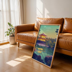 Ladda upp bild till gallerivisning, Kinkaku-ji Vintage Travel Plakat | Vintage Travel Poster | Denne plakat viser Den Gyldne Pavillon i Kyoto, Japan, med sin gyldne facade, omgivet af frodig natur og en rolig vandflade.
