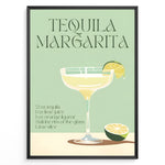 Ladda upp bild till gallerivisning, Tequila Margarita poster with a cocktail glass, lime slice, and recipe text on a mint green background, framed as modern kitchen or bar wall art.
