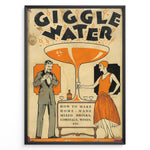 Ladda upp bild till gallerivisning, Vintage “Giggle Water” poster with a 1920s man and woman holding cocktails beside a large orange glass, framed as retro bar or cocktail wall art.
