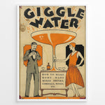 Ladda upp bild till gallerivisning, Vintage “Giggle Water” poster with a 1920s man and woman holding cocktails beside a large orange glass, framed as retro bar or cocktail wall art.
