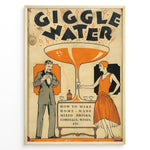 Ladda upp bild till gallerivisning, Vintage “Giggle Water” poster with a 1920s man and woman holding cocktails beside a large orange glass, framed as retro bar or cocktail wall art.
