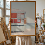 Ladda upp bild till gallerivisning, Plakat med livredders tårn | Sommer og Strand Plakater | Denne plakat viser et pastelfarvet livredders tårn med et skilt og strandadvarsler. Perfekt til strandelskere.
