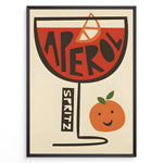 Ladda upp bild till gallerivisning, Retro illustration of an Aperol Spritz cocktail glass with bold lettering and a smiling orange.
