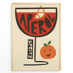 Ladda upp bild till gallerivisning, Retro illustration of an Aperol Spritz cocktail glass with bold lettering and a smiling orange.
