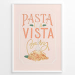 Ladda upp bild till gallerivisning, Pasta La Vista Baby kitchen print with playful typography and a spaghetti illustration.
