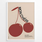 Ladda upp bild till gallerivisning, Modern French-style poster with two large red cherries and the text “Mon Chéri.”

