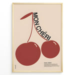 Ladda upp bild till gallerivisning, Modern French-style poster with two large red cherries and the text “Mon Chéri.”
