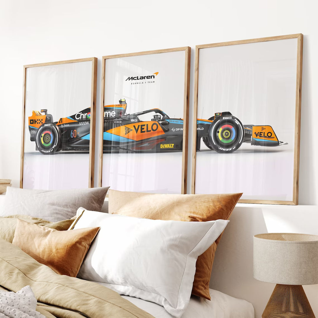 McLaren Formel 1 Plakater | Sæt af 3 | Lando Norris MCL60 | Dynamisk Racerbil Kunst | Plakaty.dk