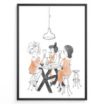 Ladda upp bild till gallerivisning, Minimalist line art illustration of three women drinking wine at a bar table.
