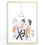 Ladda upp bild till gallerivisning, Minimalist line art illustration of three women drinking wine at a bar table.
