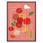 Ladda upp bild till gallerivisning, Modern illustrated kitchen art featuring tomatoes, basil, cheese, onion and olive oil.
