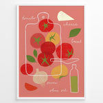 Ladda upp bild till gallerivisning, Modern illustrated kitchen art featuring tomatoes, basil, cheese, onion and olive oil.
