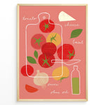 Ladda upp bild till gallerivisning, Modern illustrated kitchen art featuring tomatoes, basil, cheese, onion and olive oil.
