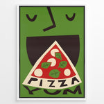 Ladda upp bild till gallerivisning, Modern graphic poster showing a stylized pizza slice against a green background.
