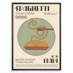Ladda upp bild till gallerivisning, Retro-style spaghetti art print plakat with fork twirling pasta in a bowl, Italian typography, and vintage beige background framed in black.
