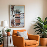Ladda upp bild till gallerivisning, Plakat med Volkswagen surf van | Sommer og Strand Plakater | Denne plakat viser en orange Volkswagen van med surfbrætter på taget, parkeret på en våd overflade med refleksion af vanen i vandet. Perfekt til eventyrlystne sjæle og strandelskere.
