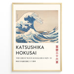 Ladda upp bild till gallerivisning, The Great Wave off Kanagawa by Katsushika Hokusai, blue waves towering over boats with Mount Fuji in the distance.
