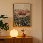 Ladda upp bild till gallerivisning, Plakat med vintage van i klitterne | Sommer og Strand Plakater | Denne plakat viser en rød vintage van parkeret på en sandsti omgivet af klitter og vegetation. Perfekt til nostalgikere og eventyrere.
