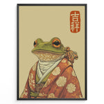 Ladda upp bild till gallerivisning, Illustration of a frog wearing a traditional Japanese kimono in a framed poster.

