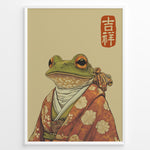 Ladda upp bild till gallerivisning, Illustration of a frog wearing a traditional Japanese kimono in a framed poster.
