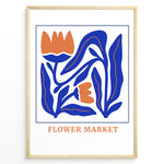 Ladda upp bild till gallerivisning, Flower Market Plakat | Botanisk Poster | Farverig illustration med orange blomster og blå blade
