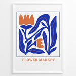 Ladda upp bild till gallerivisning, Flower Market Plakat | Botanisk Poster | Farverig illustration med orange blomster og blå blade
