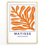Ladda upp bild till gallerivisning, Coral Cut-Outs Plakat | Matisse Poster | Blå ramme med orange abstrakt bladmotiv
