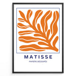 Ladda upp bild till gallerivisning, Coral Cut-Outs Plakat | Matisse Poster | Blå ramme med orange abstrakt bladmotiv
