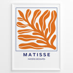 Ladda upp bild till gallerivisning, Coral Cut-Outs Plakat | Matisse Poster | Blå ramme med orange abstrakt bladmotiv

