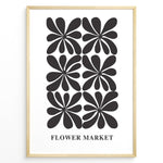 Ladda upp bild till gallerivisning, Minimal Bloom Plakat | Flower Market Poster | Sort-hvid blomstermønster med stiliserede former
