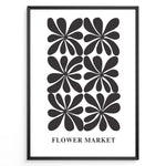 Ladda upp bild till gallerivisning, Minimal Bloom Plakat | Flower Market Poster | Sort-hvid blomstermønster med stiliserede former
