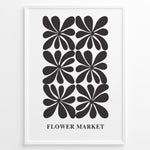 Ladda upp bild till gallerivisning, Minimal Bloom Plakat | Flower Market Poster | Sort-hvid blomstermønster med stiliserede former
