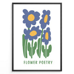 Ladda upp bild till gallerivisning, Flower Poetry Plakat | Botanisk Poster | Håndtegnet blå blomsterillustration med gul midte
