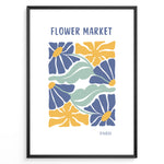 Ladda upp bild till gallerivisning, Paris Bloom Plakat | Flower Market Poster | Blå blomster med gule centre og grønne blade
