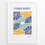 Ladda upp bild till gallerivisning, Paris Bloom Plakat | Flower Market Poster | Blå blomster med gule centre og grønne blade
