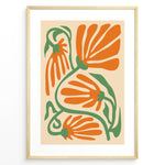 Ladda upp bild till gallerivisning, Orange Bloom Plakat | Matisse Poster | Abstrakte orange blomster med grønne stilke på beige baggrund
