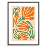 Ladda upp bild till gallerivisning, Orange Bloom Plakat | Matisse Poster | Abstrakte orange blomster med grønne stilke på beige baggrund
