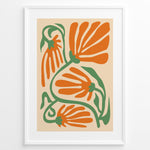 Ladda upp bild till gallerivisning, Orange Bloom Plakat | Matisse Poster | Abstrakte orange blomster med grønne stilke på beige baggrund

