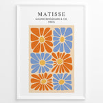Ladda upp bild till gallerivisning, Floral Grid Plakat | Matisse Poster | Stiliserede orange og blå blomster arrangeret i et grafisk mønster
