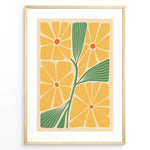 Ladda upp bild till gallerivisning, Golden Blooms Plakat | Matisse Poster | Abstrakte gule blomster med orange centre og grønne blade på beige baggrund
