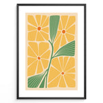 Ladda upp bild till gallerivisning, Golden Blooms Plakat | Matisse Poster | Abstrakte gule blomster med orange centre og grønne blade på beige baggrund
