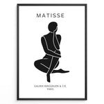 Ladda upp bild till gallerivisning, Seated Figure Plakat | Matisse Poster | Sort silhuet af siddende person med teksten &quot;Galerie Berggruen &amp; Cie, Paris&quot;
