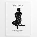 Ladda upp bild till gallerivisning, Seated Figure Plakat | Matisse Poster | Sort silhuet af siddende person med teksten &quot;Galerie Berggruen &amp; Cie, Paris&quot;
